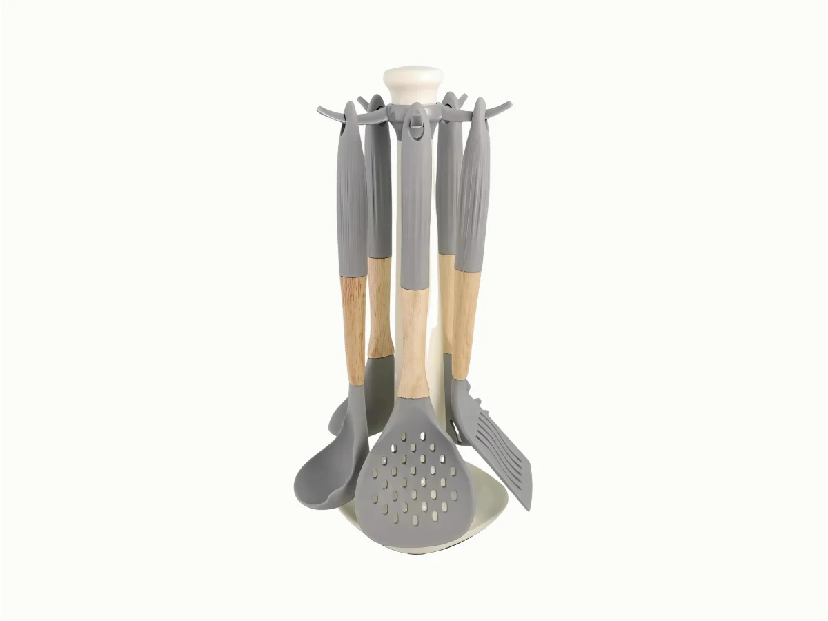 Homey Town© 6-Piece Kitchen Utensil Set with Silicone Handle Holder