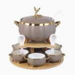 HomeyTown © Gazelle Soup Cup Set, 6 Cups, 6 Spoons, on a Bamboo Stand