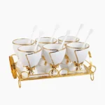HomeyTown © Jelly Bow Set on a Gold Metal Stand, 6 Cups, 6 Spoons, Porcelain Tray on a Metal Stand