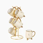 HomeyTown © 6-piece coffee mug set with a gold metal stand