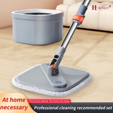 Kitchen Tools Magic Mop Bucket Manual Stainless Steel 2 Microfiber Pads Homey Town ©